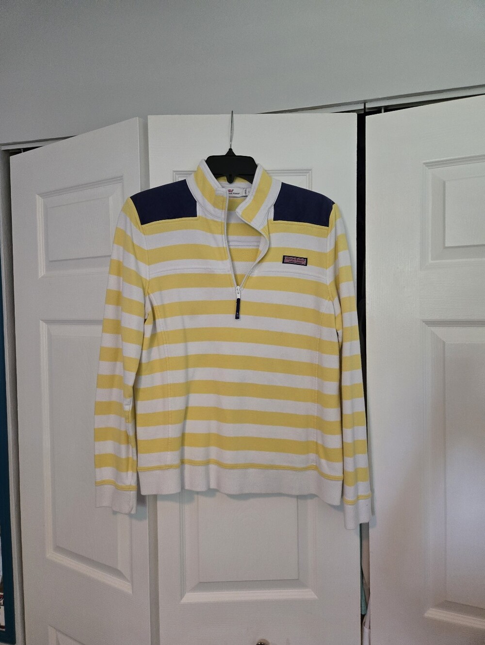 Vineyard Vines Yellow, White & Navy Striped Quarter-Zip Pullover